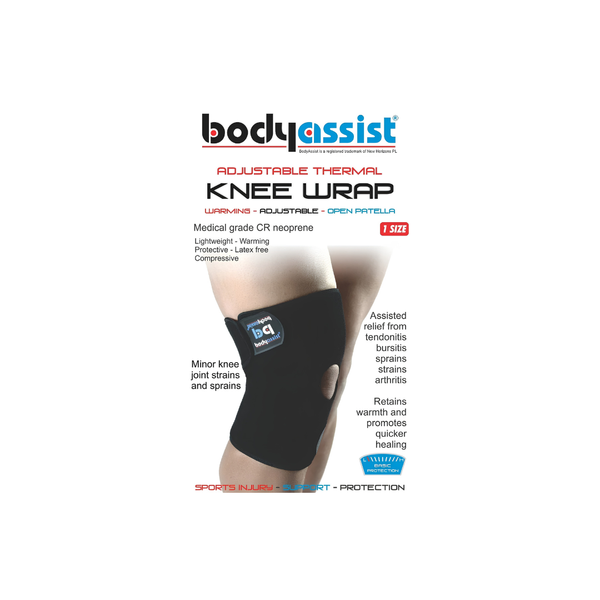 Body Assist Thermal Knee Wrap Open Patella – Black